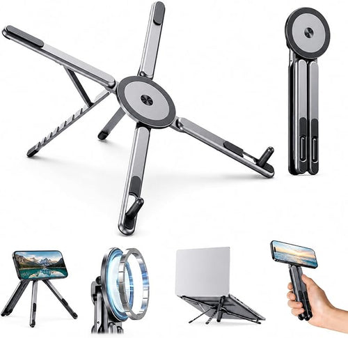 Soporte plegable usado para trabajar cómodamente con el móvil o tablet